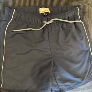 Navy Swim Trunks with Contrast Piping